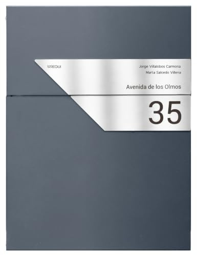 ARREGUI Line E6805CB Cassetta Postale da Esterno Personalizzata in Acciaio | Cassetta da Parete DIN A5 con Targhetta in Acciaio Inox Incisa | Nome e Numero Civico | Antracite