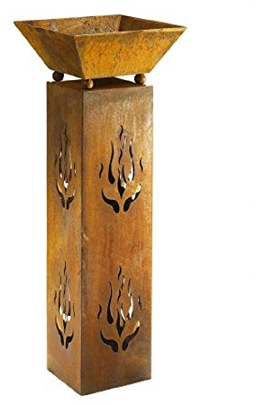 linoows Pflanzen Säule, Garten Säule, Dekosäule mit Feuerschale, Edelrost