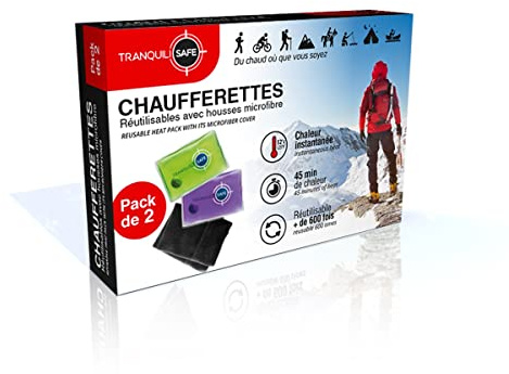 TRANQUILISAFE® - set med 2 fickvärmare - återanvändbar och praktisk - magisk varmvattenflaska - omedelbar värme - idealisk för skidåkning, vandring med gratis mikrofiberöverdrag