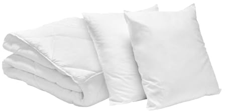 Bleu Calin Pack Couette Chaude 2 Personnes 220x240 cm + 2 Oreillers Moelleux 60x60 cm, Lavables à 95°, Microfibre, Blanc
