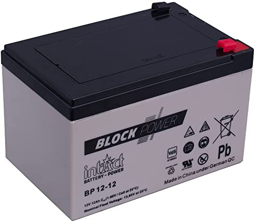 intAct Block-Power AGM Batterie 12V 12Ah - auslaufsicher und wartungsfrei - vielseitige AGM Versorgungsbatterie - für Freizeitbereich, Notstromanlagen, Sicherheitssysteme - Maße (LxBxH): 151x98x101mm