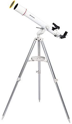 Bresser Refraktor Teleskop NANO AR-70/700 AZ mit Aluminium 3-Bein-Stativ, Azimutaler Montierung, LED-Leuchtpunktsucher und Smartphone Kamera Adapter für Einsteiger ,Weiß