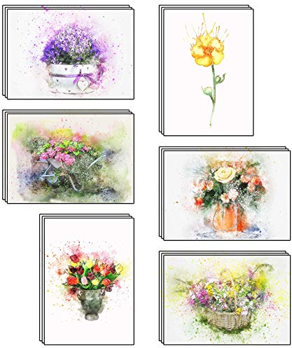 48 umweltfreundliche Blanko Grußkarten mit Aquarell Blumenmotiven und recycelten Umschlägen