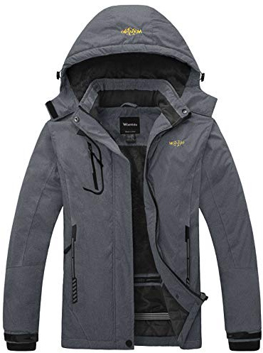 Wantdo Chaqueta de Esquí Impermeable Montaña Abrigo Windbreaker Paño Grueso Suave Parka Resistente al Agua para Acampar Viajar Chaqueta de Bolsillos Múltiples Cremallera para Mujer Gris Oscuro Medium