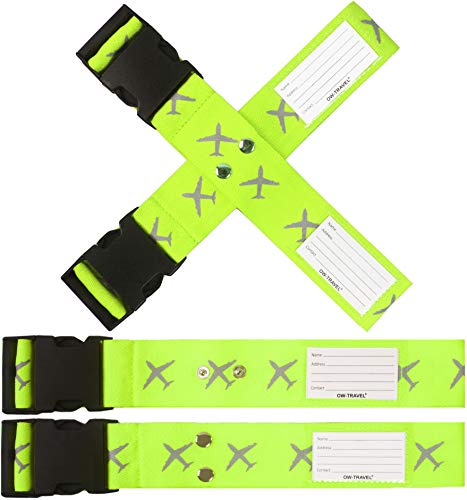 OW-Travel Kofferband Gurt Kreuz Schwerlast Personalisierter Koffergurt Kreuz mit Adressschild. Luggage Strap Gepäckgurt Koffer Gurt Kofferbänder Koffergurte Farbig Koffer Gurt 2 Stück Gelb