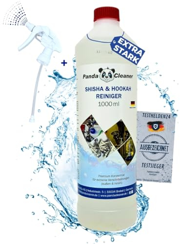 PandaCleaner Detergente per narghilè, 1 l, spray professionale per la pulizia del narghilè, detergente biologico Hookah Bowl, rimuove depositi e incrostazioni (1000 ml + testina spray)