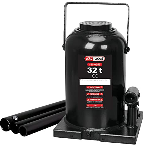 KS Tools 160.0259 Hydraulischer Flaschenwagenheber – Kapazität 32 Tonnen | Hydraulischer Flaschenwagenheber 32 Tonnen Kapazität