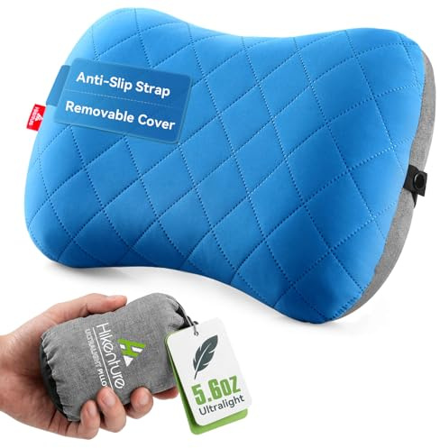 HIKENTURE Camping Pillow with Removable Cover - Ultralight Inflatable Pillow for Hiking,Backpacking, Upgrade Comfortable Ergonomic Air Pillow for Neck Support, Soft Travel Pillow in Car,Beach,Office
