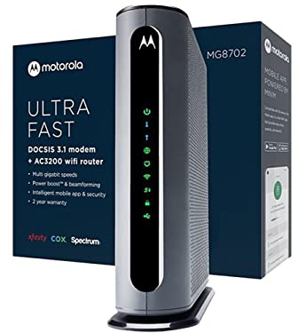 Motorola MG8702 | DOCSIS 3.1 Cable Modem + Wi-Fi Router (High Speed Combo) with Intelligent Power Boost | AC3200 Wi-Fi Speed | Approved for Comcast Xfinity, Cox, and Charter Spectrum