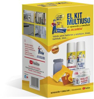Kit de reparación y esmaltado de bañeras y platos de ducha. Ahora con limpiador de superficies gratis de regalo por la compra, pintura para azulejos y sanitarios, esmalte para baño