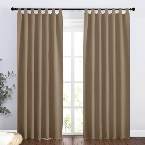 PONY DANCE Schlaufenschal 2er Set H 220 x B 140 cm - Thermovorhang Kälteschutz Blickdichte Gardinen Kinderzimmer Junge Schlaufengardinen Wohnzimmer Verdunkelungsvorhang, Cappuccino | Schlaufenschal 2er Set H220 x B140 cm, Cappuccino, Sichtschutz, UV-Schutz, für Schlafzimmer, Blackout, Hitzeschutz
