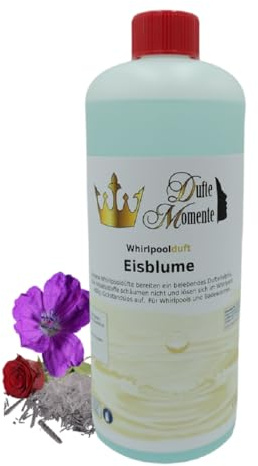 Dufte Momente | Whirlpool Duft 1000ml | Eisblume (Geranium, Menthol, Rose) | mit naturreinen und natürlichen ätherischen Ölen | kein Schaum | vegan und ohne Tierversuche