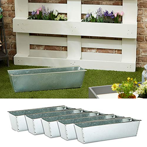 Set di 6 fioriere in zinco per pallet europei, 38 x 13 x 9 cm (lamiera di zinco)