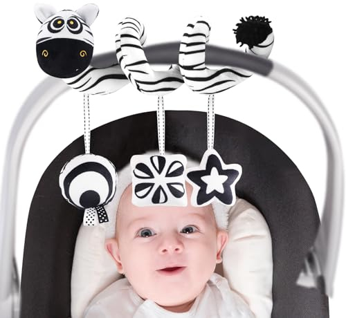 vocheer Autositz Spielzeug für Babys 0-6 Monate Hängende Rassel Bouncer Spielzeug für Krippe Mobile, Infant Spiral Plüsch Kinderwagen Spielzeug, Zebra