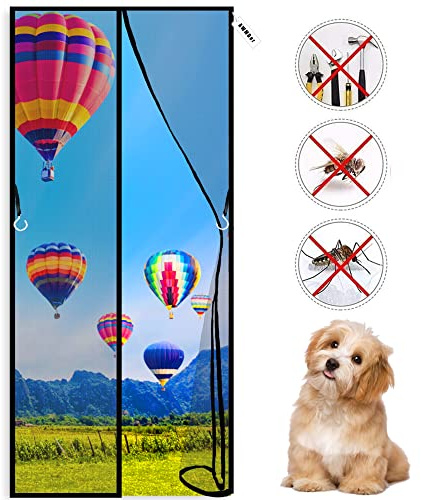 Magnetic Fly Screen for Door - Heavy Duty Mesh Curtain 80 x 220 cm with Full Frame Hook and Loop and Powerful Magnets That Snap Shut Automatically Black