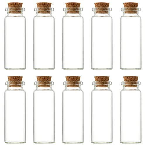 Udewo 10 Pcs Small Glass Bottles with Cork Lids, Mini Glass Bottles with Stoppers Empty Spell Jars Tiny Wishing Bottle Miniature Potion Bottle for DIY Arts Crafts Decoration Wedding Party Favors