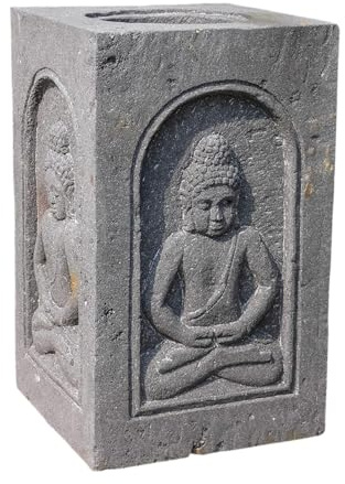 IDYL Lava-Stein Becken Wasserbecken mit Buddha's, 35 x 35 x 60cm