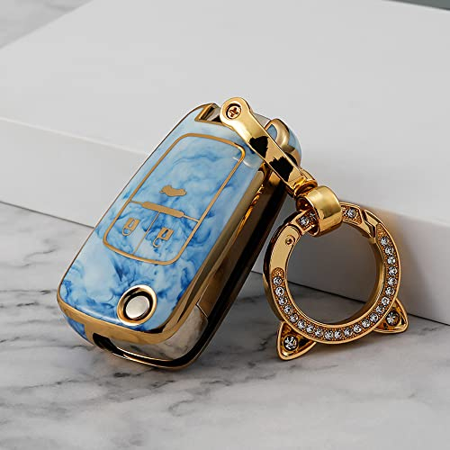 ontto Autoschlüssel Hülle Cover Passt für Chevrolet Cruze Camaro Aveo Opel Vauxhall Adam Astra Insignia Corsa Cascada Klapp Schlüssel Case TPU mit Schlüsselanhänger Schlüssellbox 3 Tasten Blau
