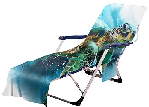 Highdi Sun Lounger Towels with Pockets, Beach Sunbed Towels, Beach Chair Cover Towel, Chaise Lounge Towel Cover, Lounger Mate Beach Towel 3D Print for Garden Pool (75x210cm,sea turtle)