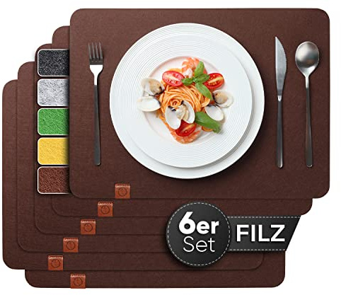 Sidorenko Tischsets aus Filz beidseitig braun 44x32cm - 6er Set - Platzsets Waschbar- Filzuntersetzer für Esstisch, Küche & Alltag - Platzdeckchen rund - Tischuntersetzer - Filzmatte - Placemat