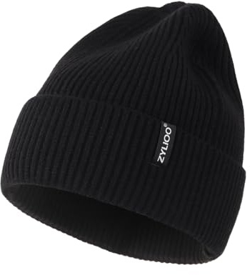 Zylioo XS/S/M/L/XL/XXL mössa hattar för stora/små huvuden, vinter stickad -hattar, varm slouchy manschett dödskallskådningskeps, (Mössa) Svart, L-XL