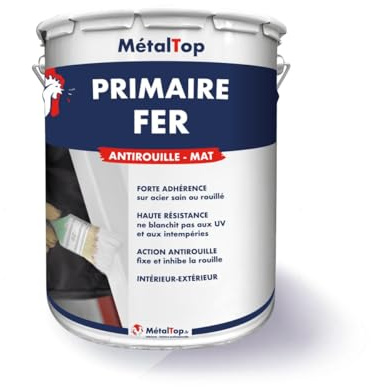 Metaltop - Primaire Fer - Gris fenêtre - RAL 7040-5 L - Améliore l'adhérence des peintures sur métaux neufs et anciens.