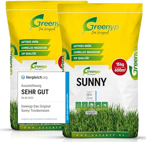 Greenyp® Sunny I dürreresistenter Trockenrasen I 20kg für 800m² I Grassamen Rasensamen Rasensaat Gras Nachsaat schnellkeimend [SET]