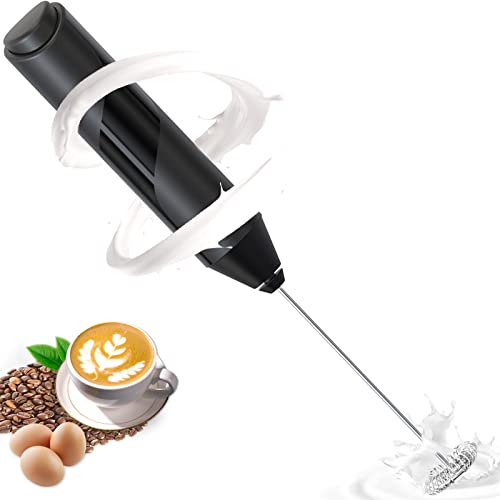 mousseur à lait électrique, fonctionne à piles mini fouet cuisine mousseur a lait, petit mixeur, milk frother melangeur puissant pour matcha, cappuccino, chocolat chaud, agitateur café (Noir Aa)