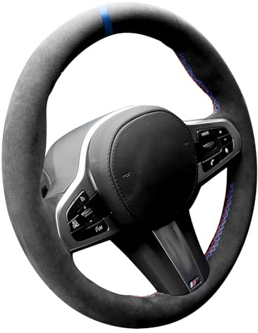 Alfanxi Handgenähte Lenkradabdeckung aus Alcantara für BMW G20 G21 F40 F44 G22 G26 G30 G31 G32 G11 G12 G13 G14 G15 G16 G01 G02 G05 G06 G07 Blaue Streifen)