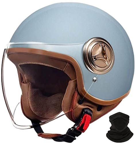 Retro-Motorradhelm, Rollerhelm mit Visier, offener halber Jethelm, Mopedhelm für Erwachsene Männer und Frauen, DOT/ECE-geprüft A,S 54-55cm