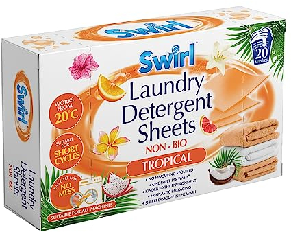 Ozmoint Scented Laundry Detergent Sheets Non-Bio | 20 Washes Available in Fresh Clean & Tropical (Tropical)