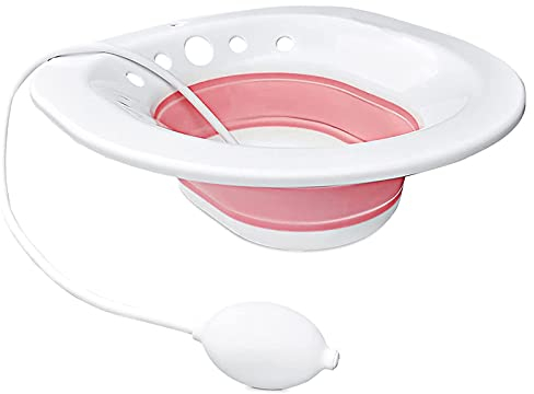 Samnuerly Sitzbad-Toilettensitz mit Spülung, Faltbare Sitzbadewanne, Hämorrhoiden-Einweichung nach der Geburt, für Frauen, lindert Entzündungen, faltbar mit einem Aufhängehaken (Rosa) (Rosa)
