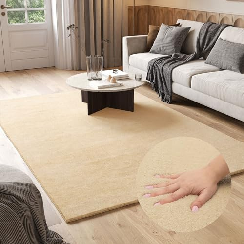TAPISO Cuddle Teppich Hochflor Langflor Beige Shaggy Einfarbig rutschfest Waschbar Wohnzimmer Schlafzimmer Kinderzimmer ÖKOTEX 120 x 170 cm