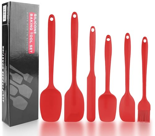 Magrimaxio Set di 6 Spatola Silicone Rosso da Cucina utensili Pasticceria, Spatole per Dolci, Cucina in Silicone Spatola da Resistente al Calore fino a 230 ºC Antiaderent Set per Cuocere e Cucinare