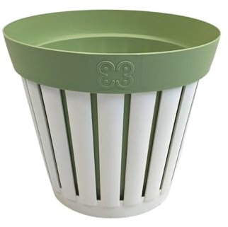 Ecoplast | Vaso Fiori Kreta in Plastica Riciclata, Coprivaso per Piante, Bianco&Verde Scuro, 18x18,5, Made in Italy