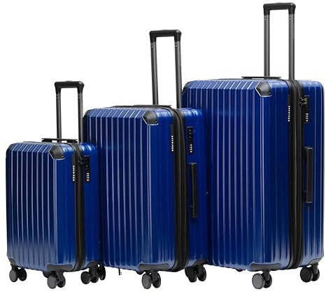 Münicase Kofferset 3 TLG., TSA, Hartschalenkoffer, Diamondblau | M/L/XL, ineinander stapelbar, Schutzecken, 360° Rollen, Innenfächer, Kreuzgurt, leise, leicht