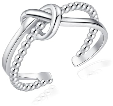 Cangall Silber Damen Ringe, 925 Sterling Silber Offen Verstellbar Ringe, Elegant Schlicht Silberringe in X-Form/Knoten Form, Unendlichkeit Stapelbar Offene Knuckle Fingerringe für Frauen Mädchen