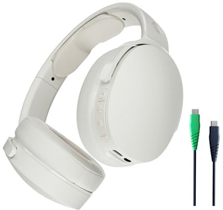 Skullcandy Hesh Evo Wireless Over-Ear Bluetooth Headphones with Extra USB-C Charging Cable, Noise Isolating, 36 Hours Battery, Foldable Lightweight Design, Microphone for iPhone Android - Bone