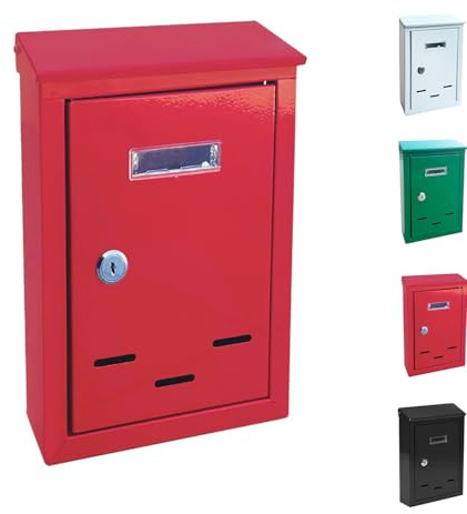 Virsus Cassetta delle Lettere, misura 18,5x6x27 cm, Cassetta Postale con Targhetta Portanome, Fori d'ispezione, 2 Chiavi e Kit Fissaggio Incluso -7540 (Rosso)