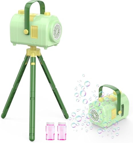 PHNIXGAM Seifenblasenmaschine große Kapazität, automatische Kinder Blase Gebläse mit 10-Loch-2 Geschwindigkeiten 17oz Kapazität, wiederaufladbare Blase Spielzeug mit Stativ für innen, im Freien (Grün)