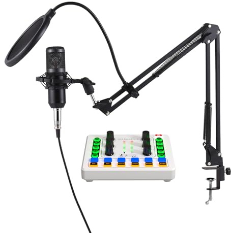 summina Kondensatormikrofon mit Live-Soundkarten-Bundle-Kit, Podcast-Ausrüstung, Plug-and-Play-Podcast-Mikrofon, Sprachwechsler, Live-Soundkarte für Live-Sendung, Aufnahme, Singen, Gaming