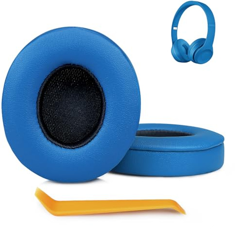 SINOWO Earpads Replacement for Beats Solo 2 & Solo 3 Wireless On-Ear Headphones,Solo2 Solo3 Ear Pads Cushions with Noise Isolation Memory Foam,Soft Protein Leather(Electric Blue)