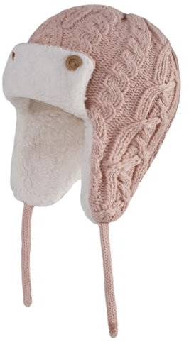 Baby Wintermütze Beanie Mütze Kinder Fliegermütze mit Ohrenklappen, Strickmütze Trapper Hut Winter Warme Gestrickt Mütze für Baby Jungen Mädchen 0-5 Jahre (DE/NL/SE/PL, Numerisch, 46, 48, Rosa)