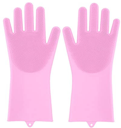 JYMALISA Cleaning Gloves Dishwashing Cleaning Gloves Magic Silicone Rubber Sponge Glove Household Scrubber Kitchen Clean Tools Dropshipping Kitchen Eco Friendly Cleaning Gloves(Pink)
