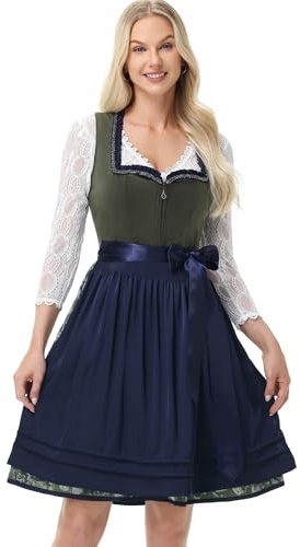 TrendiMax Vestido tirolés para mujer, estilo tirolesa, de terciopelo, para Oktoberfest, longitud de la falda 60 cm, Verde Grueso, 42