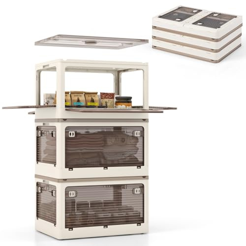 RELAX4LIFE Contenitori con Coperchio, 132/90 L Contenitori in Plastica Ripiegabili, 3 Pezzi Organizzatori e Contenitori per Armadio con Ruote e Apertura a 5 Vie (51,5 x 36,5 x 88 cm, 132 L)