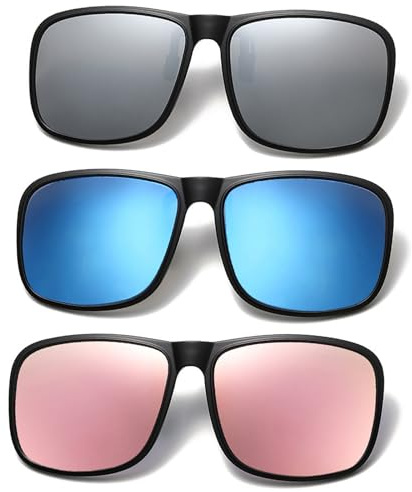 Hifot Clip Occhiali da Sole 3 Pezzi, Clip polarizzata Lente Adatta sopra Occhiali da Uomo Donna, Flip up Occhiali da Sole