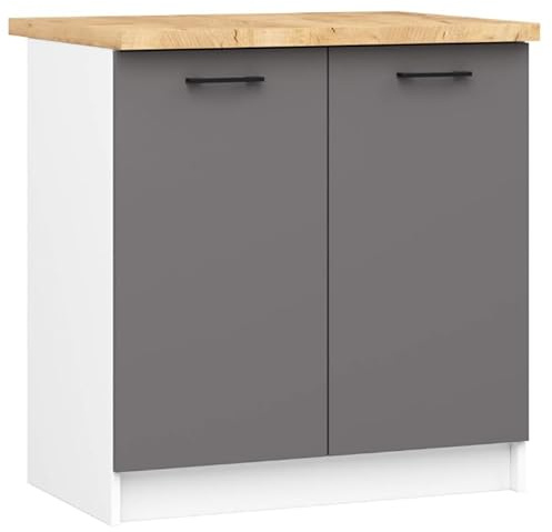 BDW - Küchenschrank - Schrank Küche mit Türen und Arbeitsplatte - Schrank 80 cm breit, 85 cm hoch - Küchenschränke Einzeln, Küchenmöbel Einzelteile (Weiß/Grau)