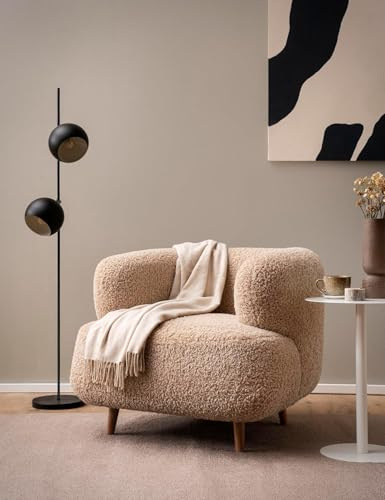 DOMO. collection Sessel Melo, Taschenfederkern, Beige | Sessel mit Taschenfederkern, organische Form und stilvolle Holzfüße, 90 x 86 x 73 cm (BxTxH)