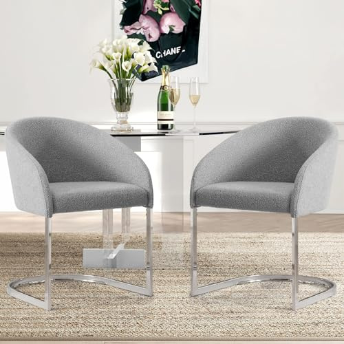 Esszimmerstühle 2er Set, Bouclé-stoff Stuhl mit Rückenlehne, ergonomische Essstühle Mit Armlehne Metallbeine, bequemer Küchenstuhl, Esszimmerstuhl, Cocktailsessel für Lounge, Dining, Küchentisch